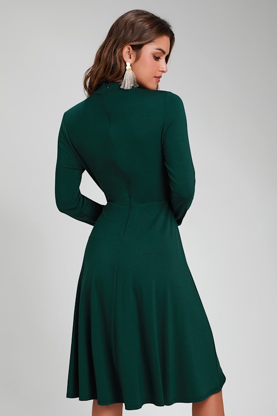 Maliyah Forest Green Long Sleeve Midi Skater Dress 4