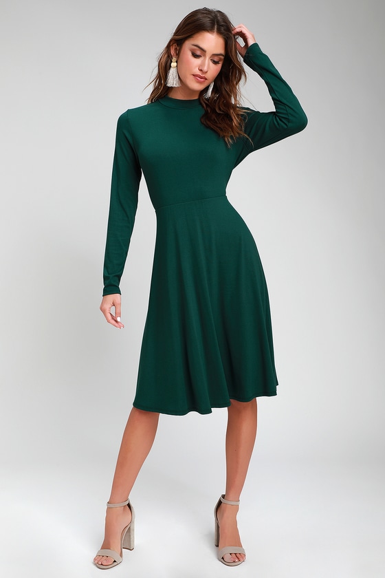 Cute Forest Green Dress - Long Sleeve Dress - Mock Neck Dress - Lulus