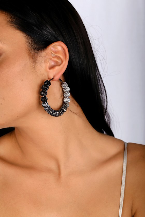 Stunning Gunmetal Earrings Beaded Earrings Hoop Earrings Lulus