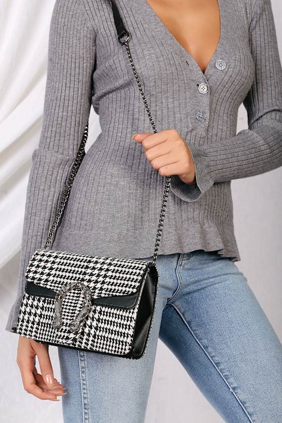 Black and White Houndstooth Purse - Mini Purse - Vegan Leather - Lulus