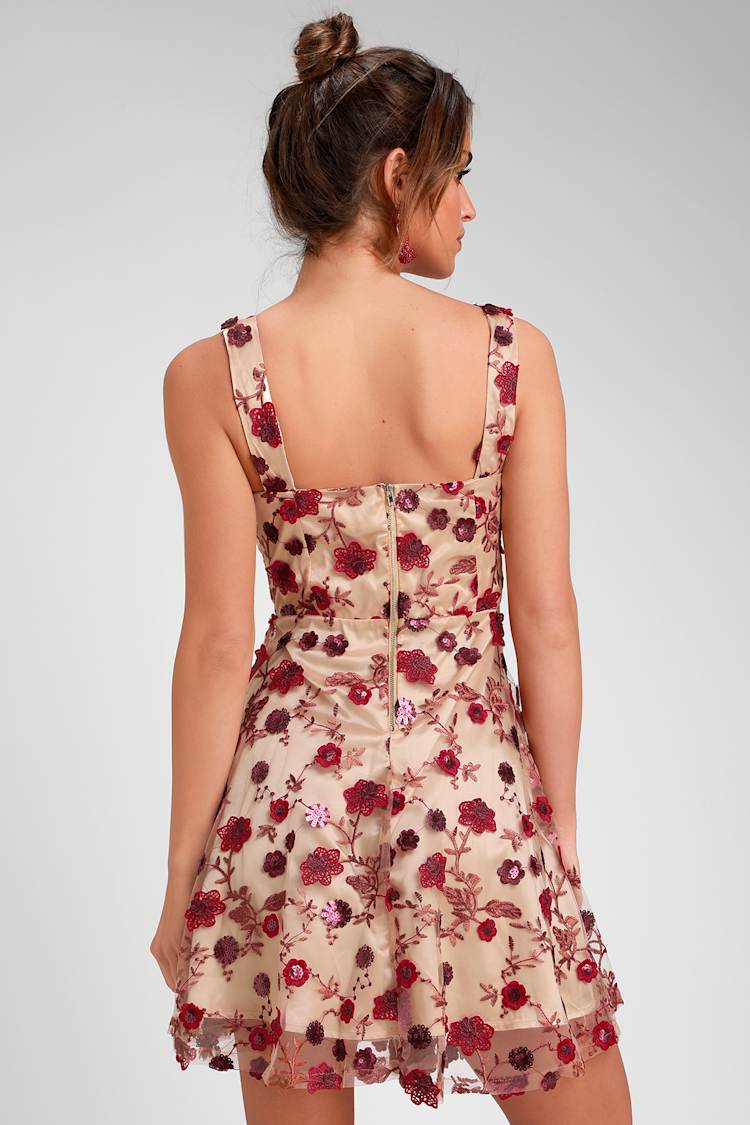 nude skater dress Square Neck Button Decor Skater Dress in Nude Pink