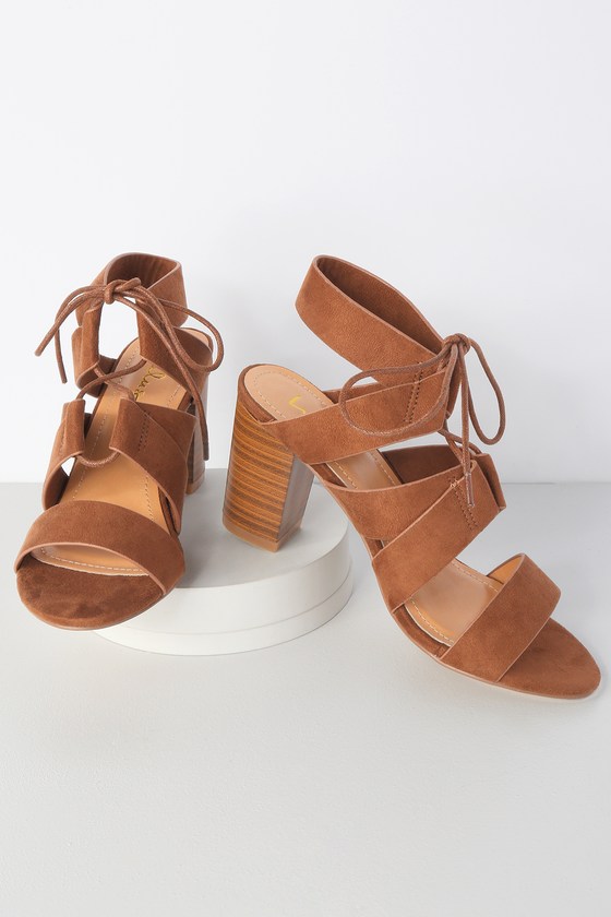 Jelena Camel Suede Lace-Up Heels