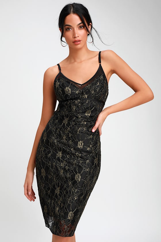 black gold sequins long sleeves midi dress