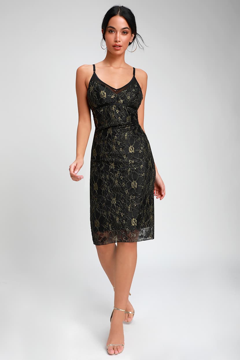 black and gold dress midi