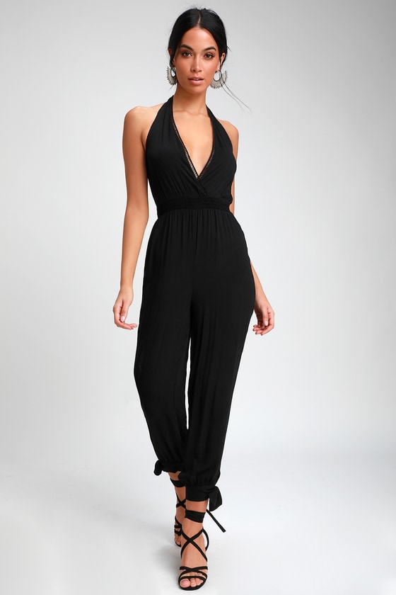 Lulus black halter jumpsuit deals