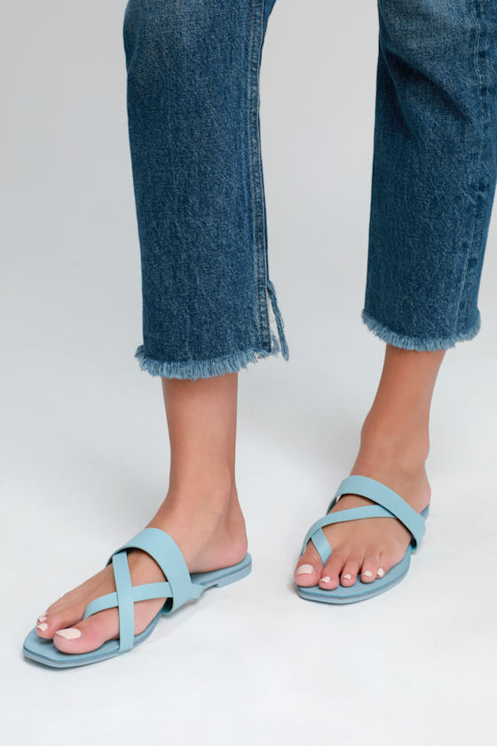 Lizzy Ash Blue Flat Sandals 1