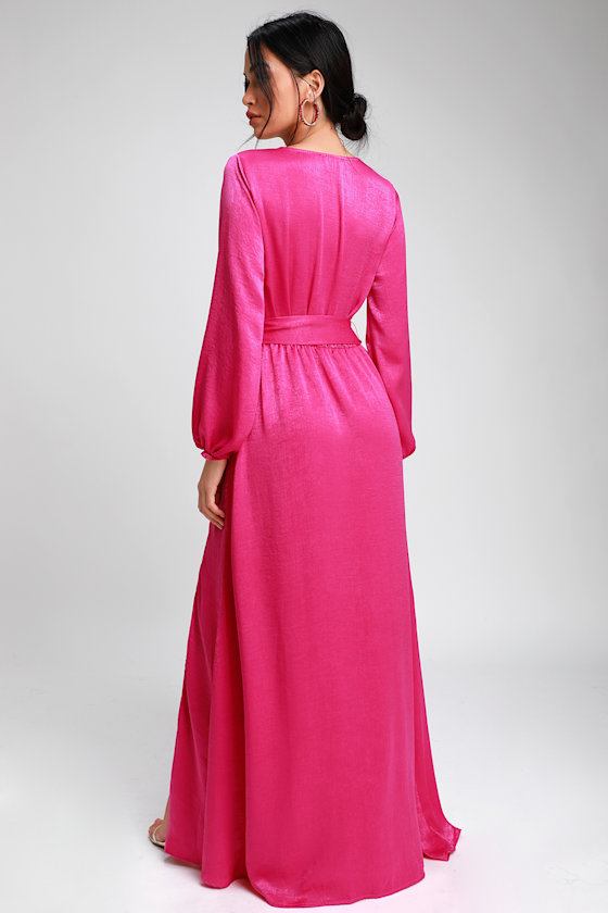 Acadiana Fuchsia Satin Long Sleeve Maxi Dress 2