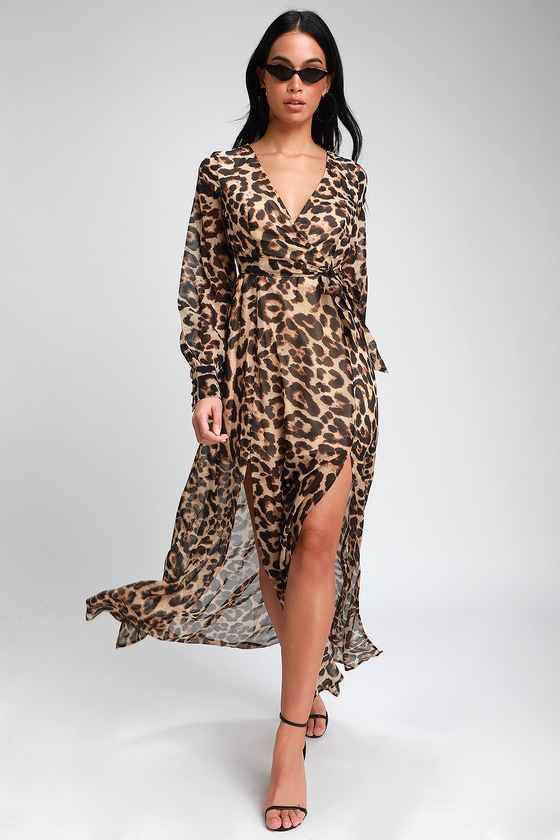 Sexy Brown Leopard Print Dress Long Sleeve Dress Maxi Sexy Brown Leopard Print Dress Long Sleeve Dress Maxi