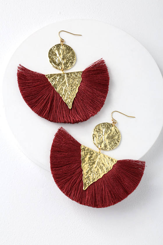 Coconut Coast Burgundy Tassel Earrings 1