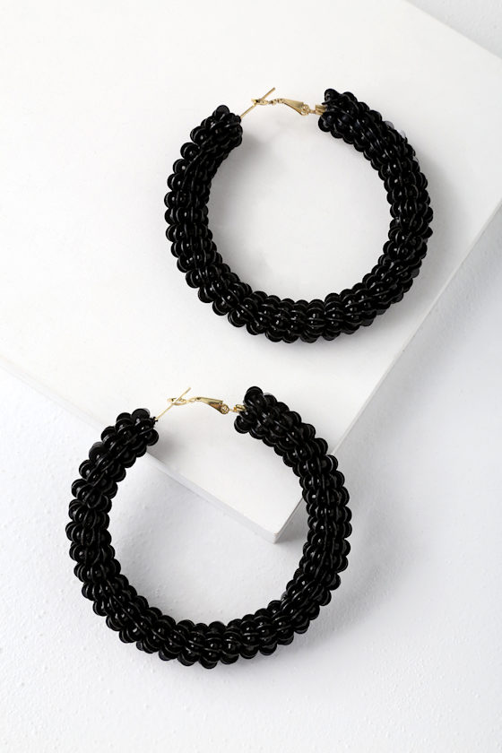 Cool Black Hoop Earrings Beaded Hoop Earrings Beaded Hoops Lulus