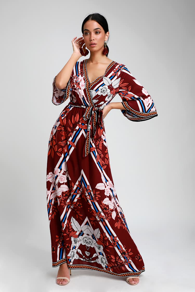 Burgundy Maxi Dress Boho Cool Burgundy Maxi Dress Floral Print
