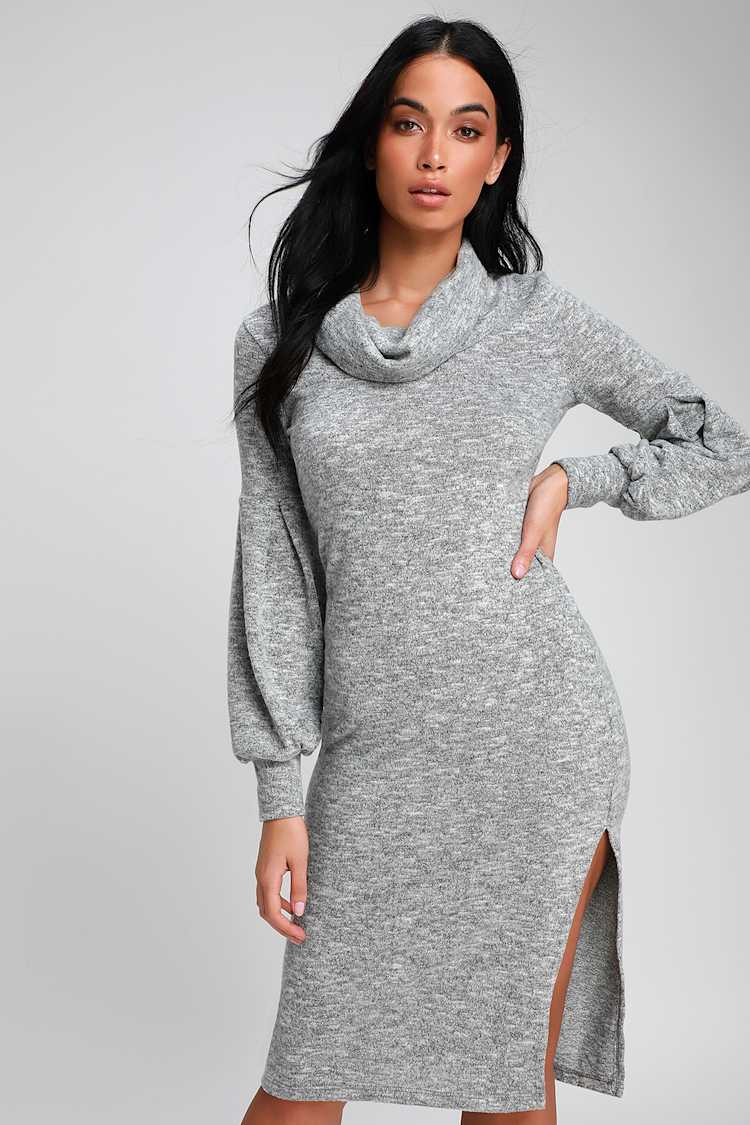 Heathered Grey Midi Dress - Cowl Neck Dress - Midi Sweater Dress - Lulus
