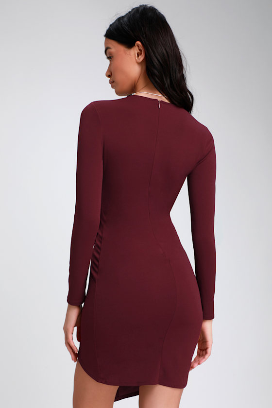 Make it Hot Burgundy Long Sleeve Bodycon Dress 2