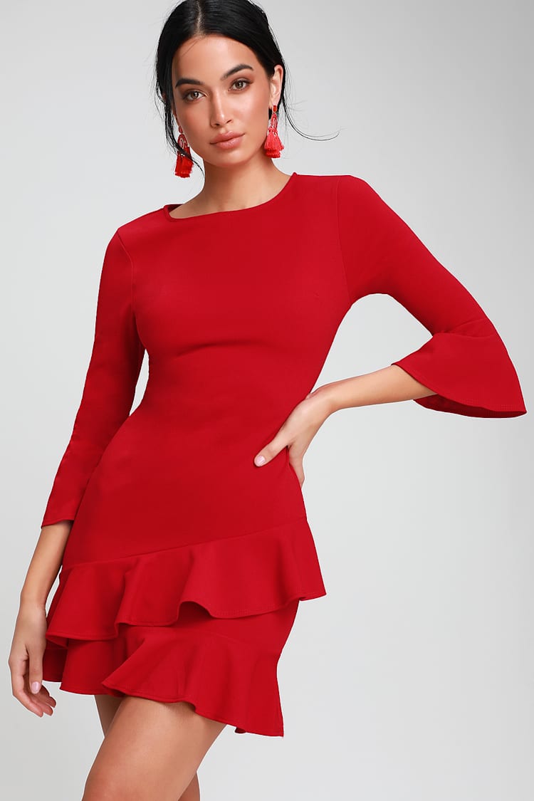 red ruffle bodycon dress Plus Size Vernice Ruffle Bodycon Dress