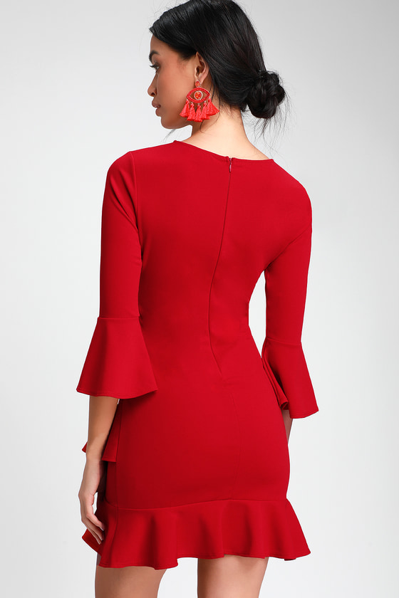 Sensational Statement Red Ruffled Bodycon Dress 1
