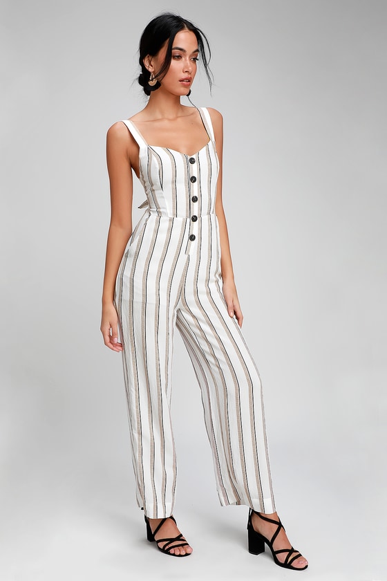 gray and white striped jumpsuit