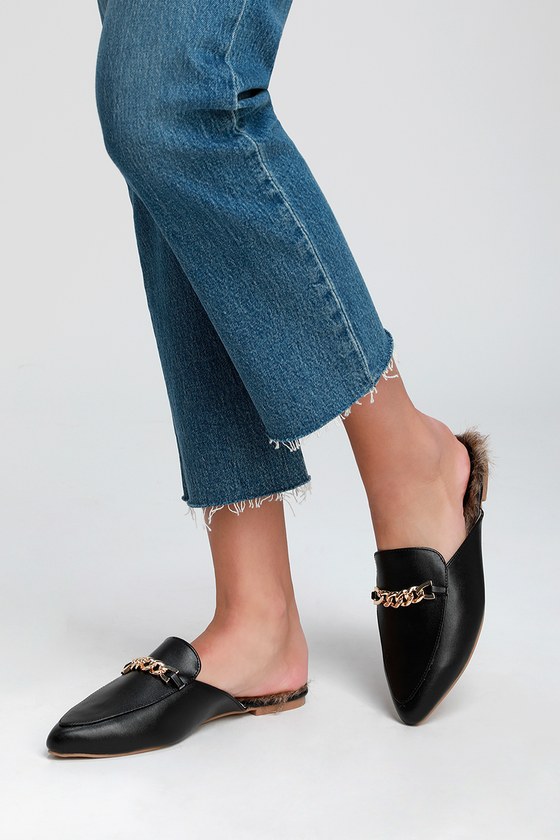 faux fur backless loafers