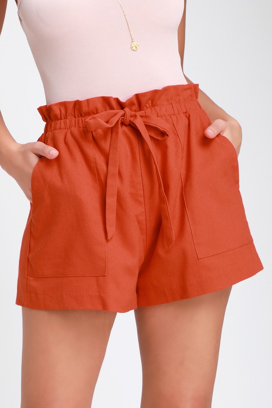 orange paperbag shorts