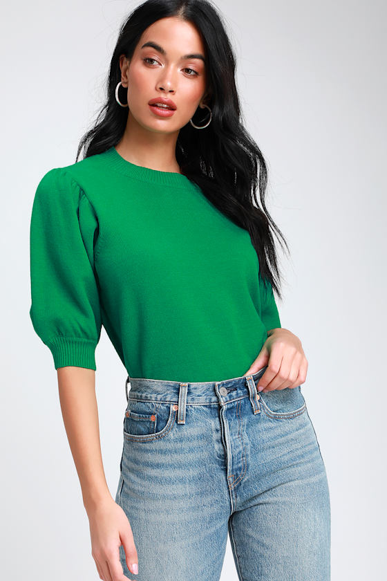 Glenna Green Puff Sleeve Sweater Top 3