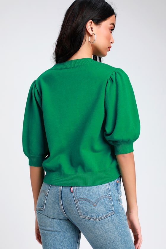 Glenna Green Puff Sleeve Sweater Top 5