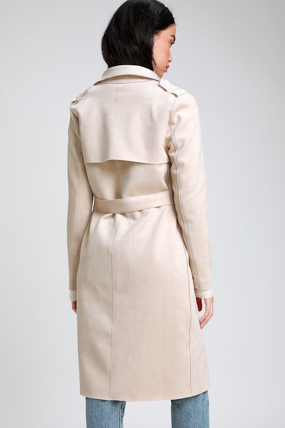 Collin Light Beige Vegan Suede Trench Coat 4