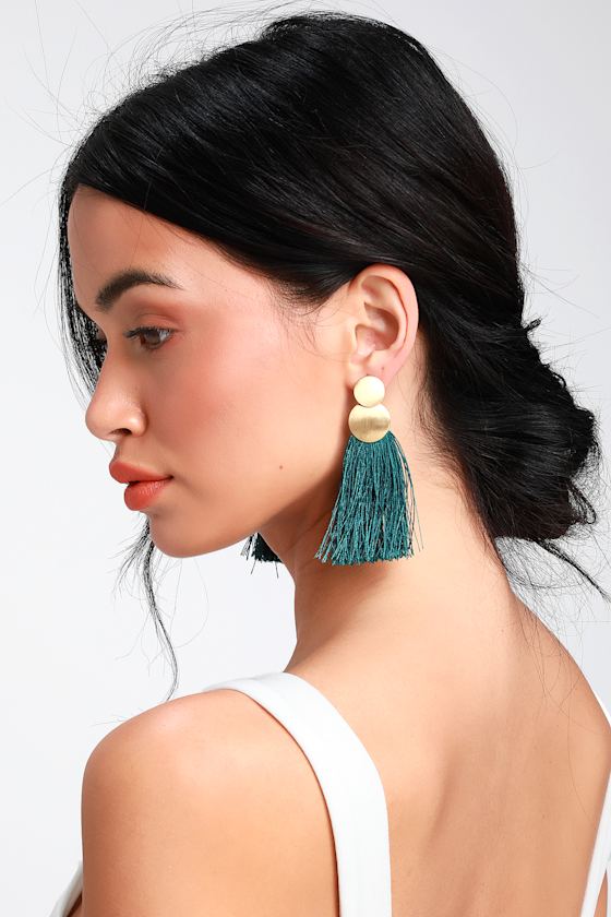 Cool Gold and Teal Earrings - Fringe Earrings - Boho Earrings - Lulus