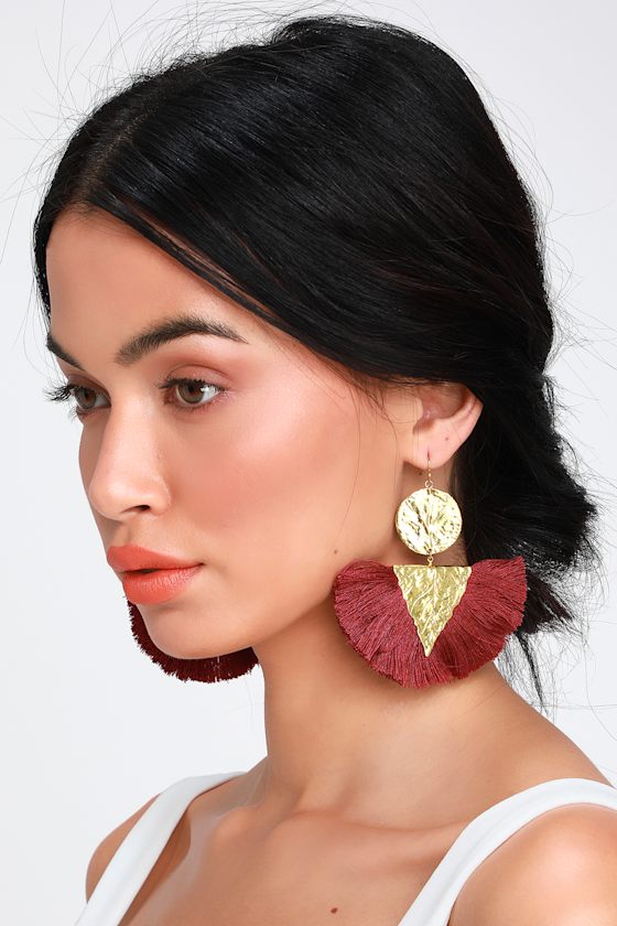Coconut Coast Burgundy Tassel Earrings 3
