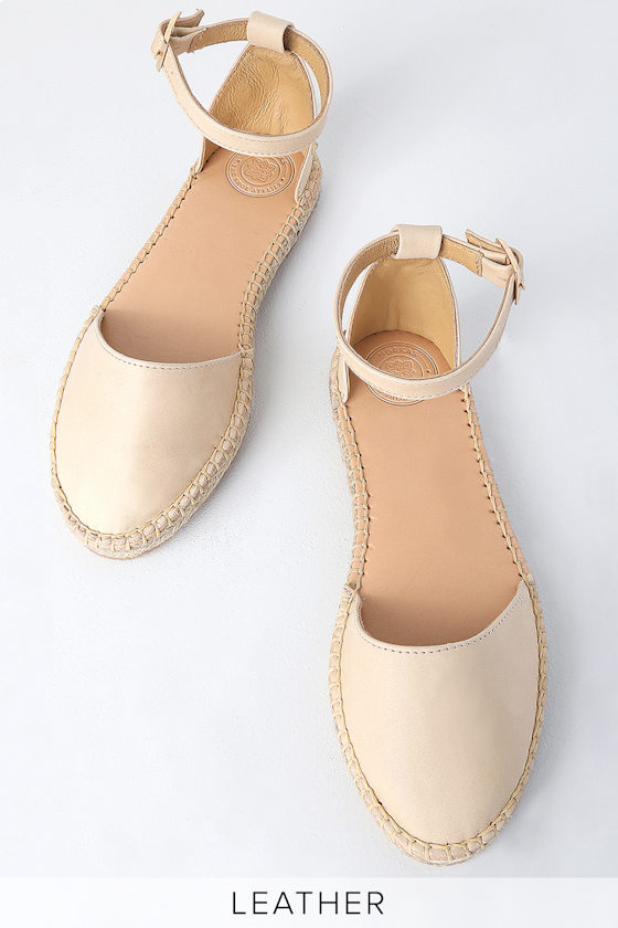 MORKAS Araceli Naked Beige Leather Flats Espadrille Flats Lulus