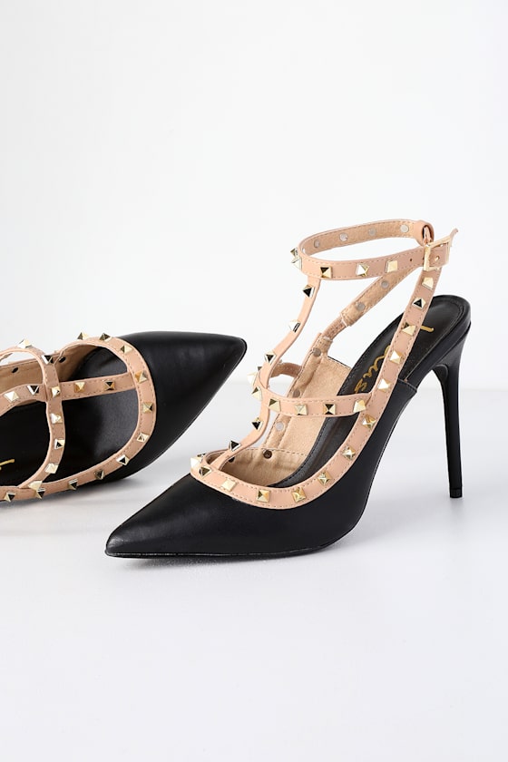 Vanek Black Studded Pointed-Toe Pumps 3