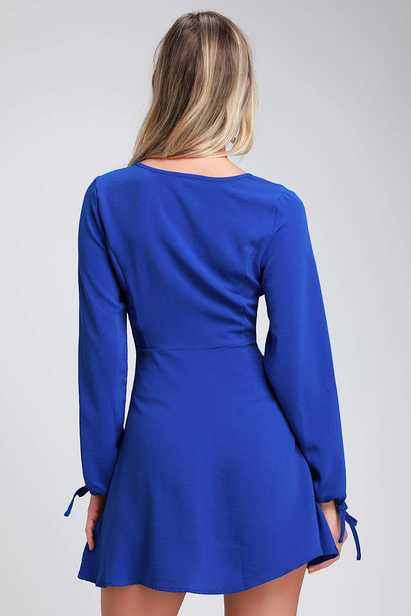 Keep A Secret Royal Blue Long Sleeve Skater Dress