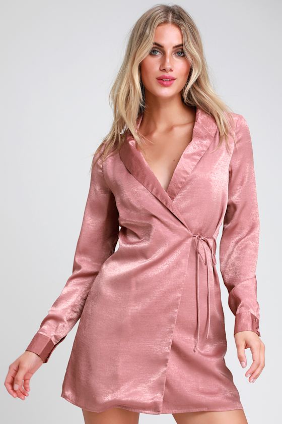 Feel So Lucky Blush Pink Satin Wrap Blazer Dress 1
