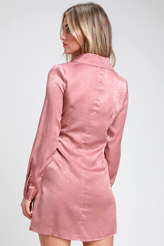 Feel So Lucky Blush Pink Satin Wrap Blazer Dress 2