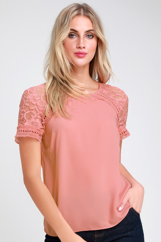 Chic Blush Top - Lace Top - Short Sleeve Top - Office Top - Top - Lulus