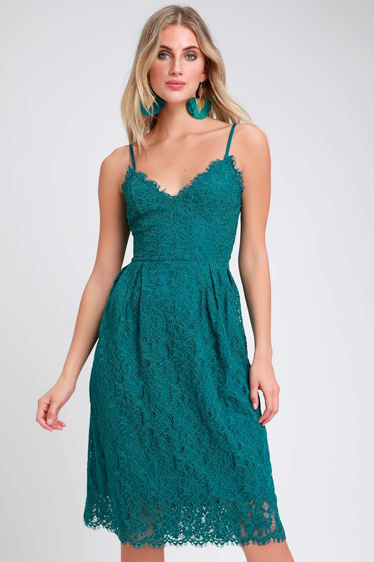 Cute Teal Blue Dress - Teal Blue Lace Dress - Lace Midi Dress - Lulus