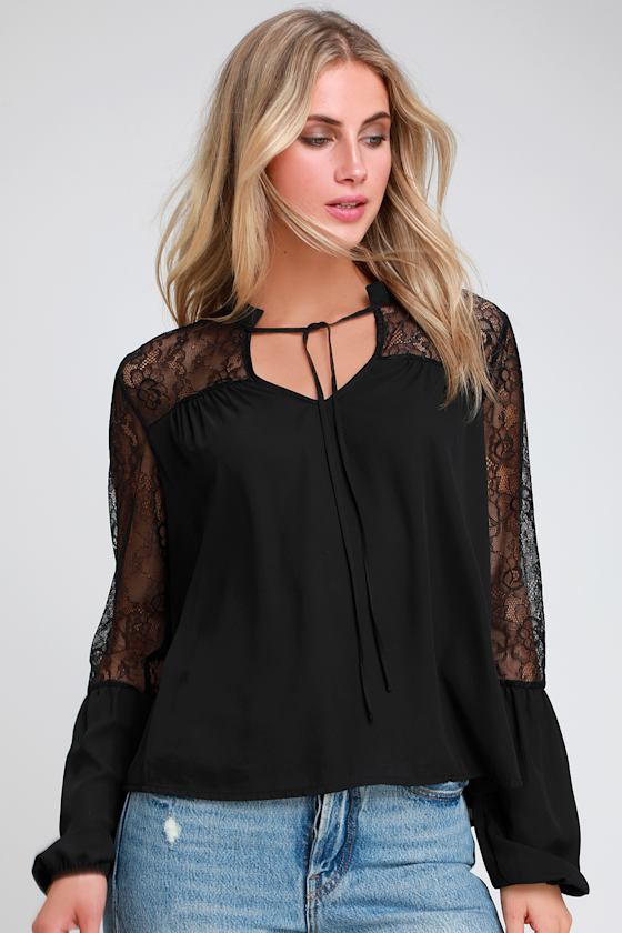 Elegant Inclination Black Lace Long Sleeve Top 2