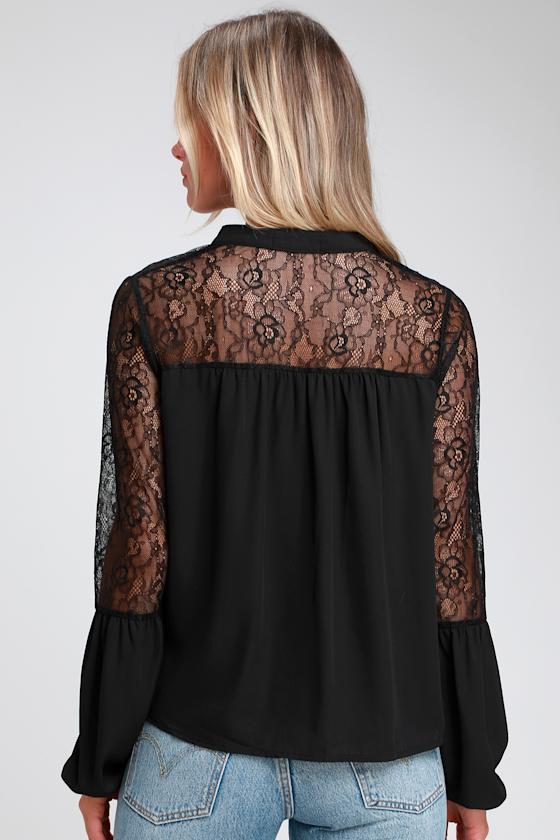 Elegant Inclination Black Lace Long Sleeve Top 4