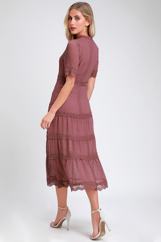 Dreaming of You Mauve Purple Swiss Dot Midi Dress 4