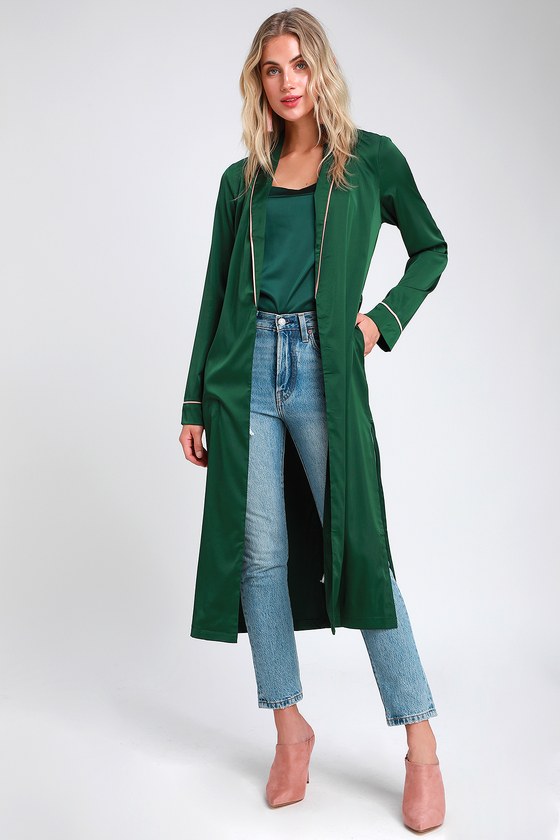 Sleek Forest Green Robe - Green Satin Robe - Long Sleeve Robe - Lulus