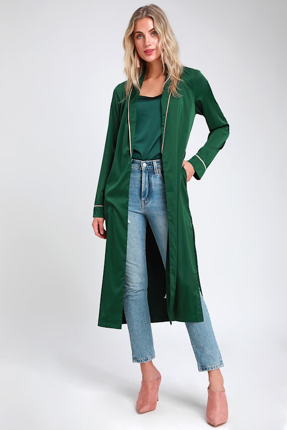 Sleek Forest Green Robe Green Satin Robe Long Sleeve Robe Lulus