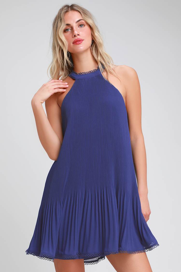 open lace back dress Unique Vintage Plus Size Blue & White Chevron Eyelet Swing Dress