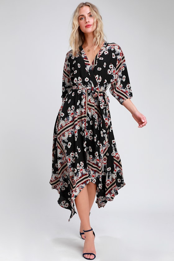 Delta Black Print Midi Dress 1