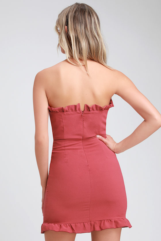 Leeanne Rusty Rose Strapless Ruffled Bodycon Dress 2