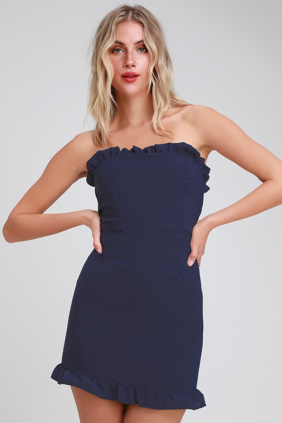 navy blue bandeau dress