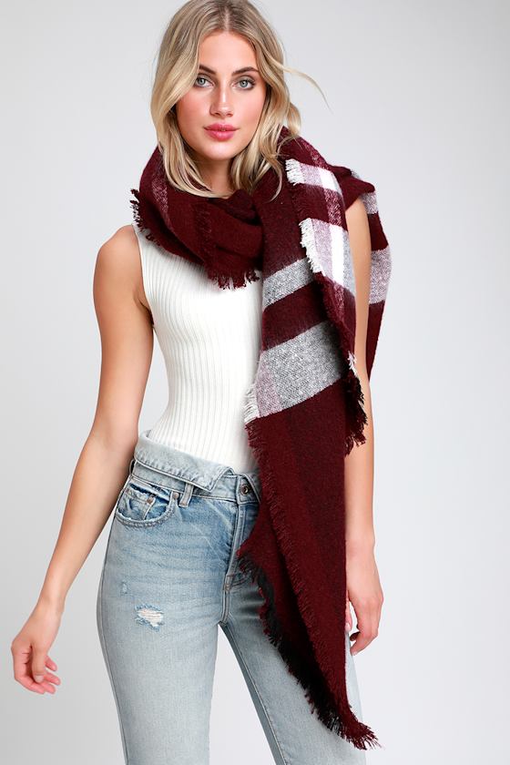 Cute Burgundy Plaid Scarf Plaid Woven Scarf Oversized Scarf Lulus