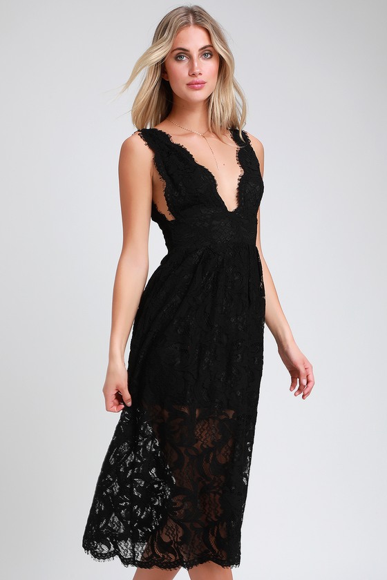 Cute Black Lace Dress - Midi Dress - Sleeveless Midi Dress - Lulus