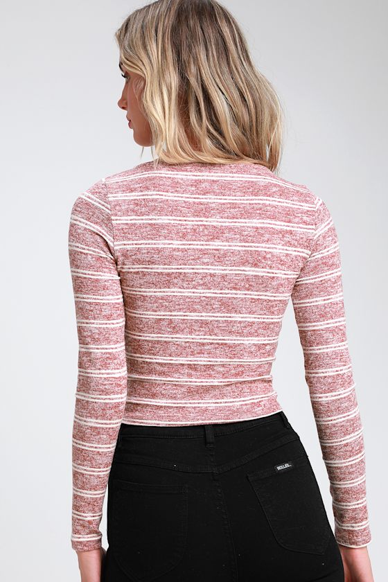 Cozy Kick Back Washed Red and White Striped Long Sleeve Top 3