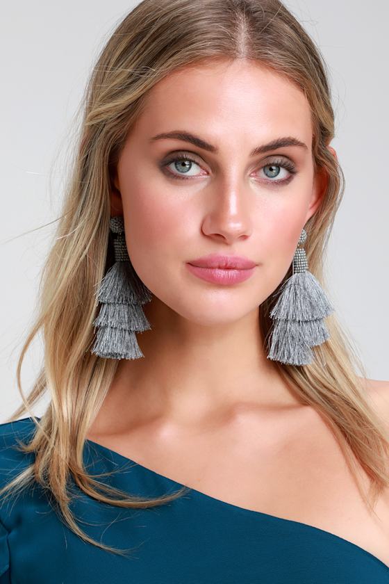 Cute Grey Earrings Tassel Earrings Grey Boho Earrings Lulus