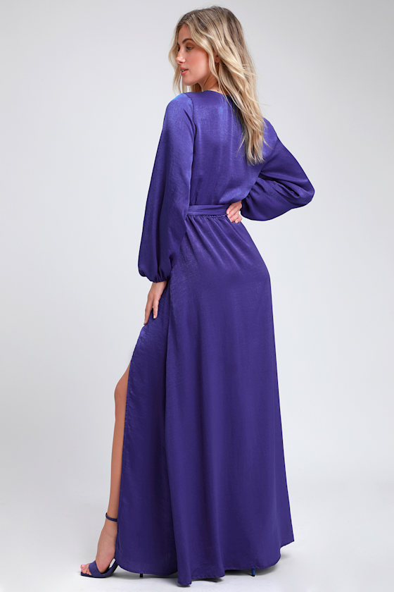 Acadiana Royal Blue Satin Long Sleeve Maxi Dress 2