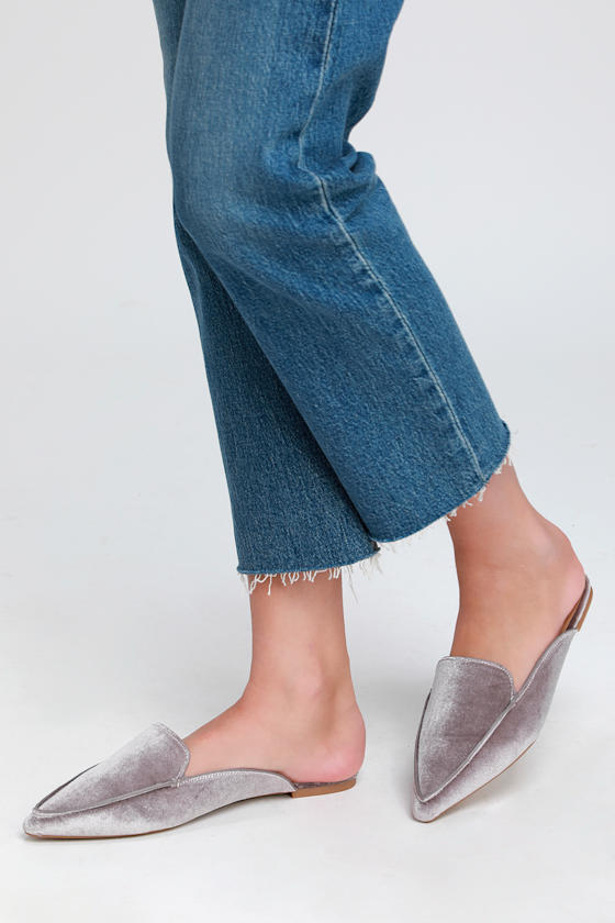 Joelle Grey Velvet Loafer Slides 1