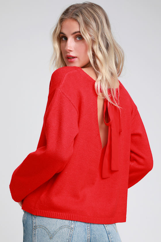 Sussex Red Tie-Back Knit Sweater 1